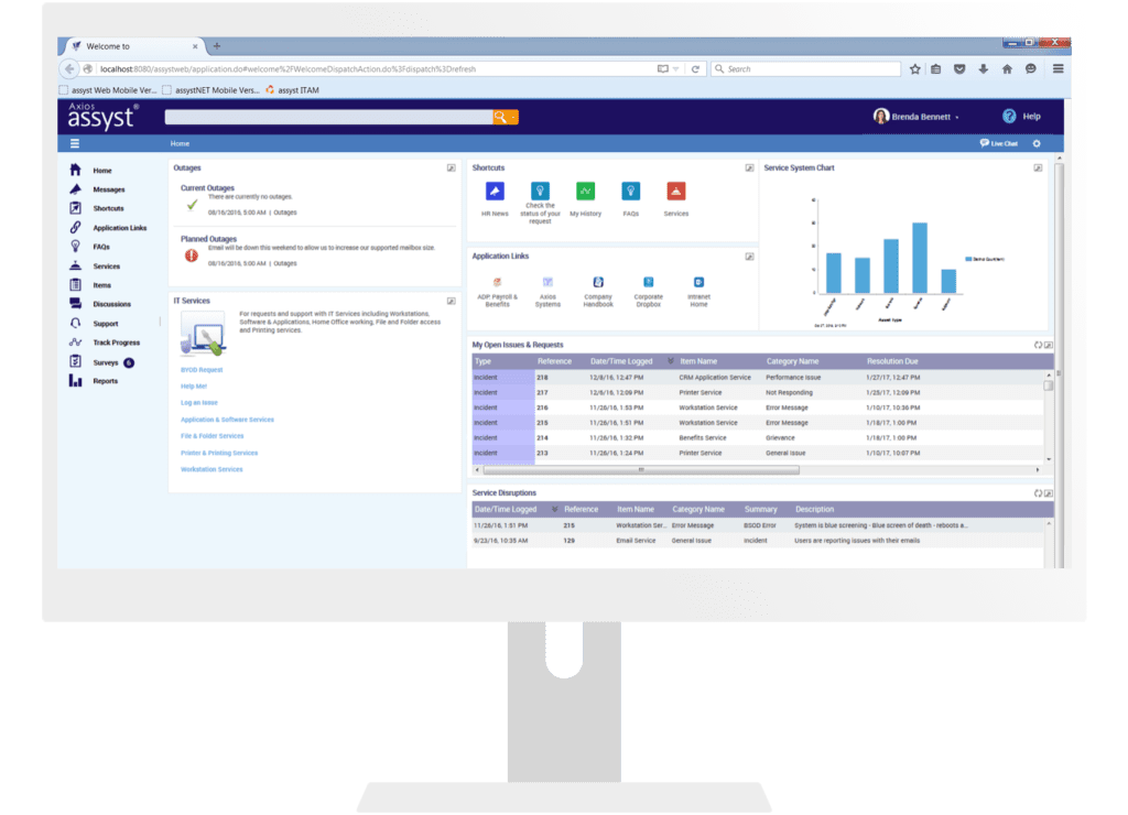 Axios Assyst itsm tool screenshot