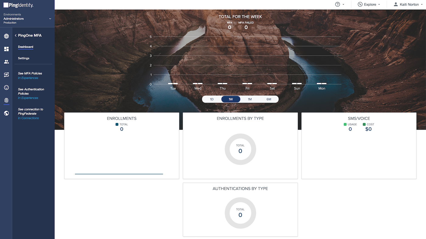 Screenshot of PingIdentity MFA platform.