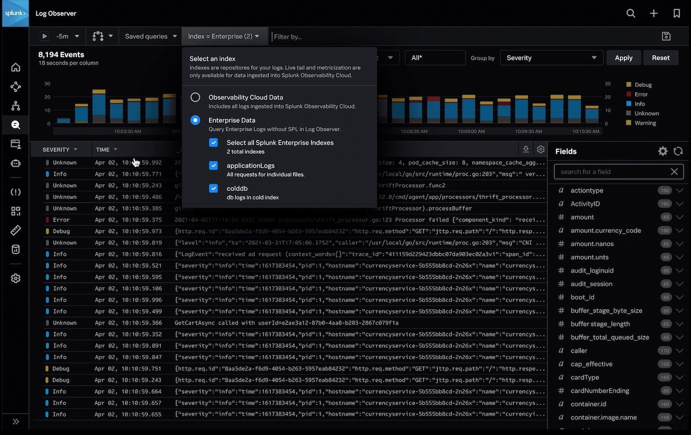 Screenshot of Splunk interface.